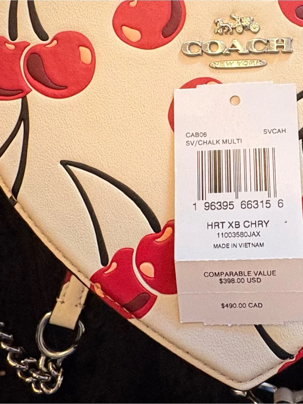 COACH White Heart Cherry Crossbody Bag with Red Accents